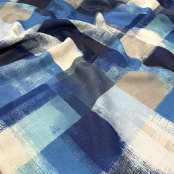 Abstract Plaid (Slub Print) Table Linen in Blue
