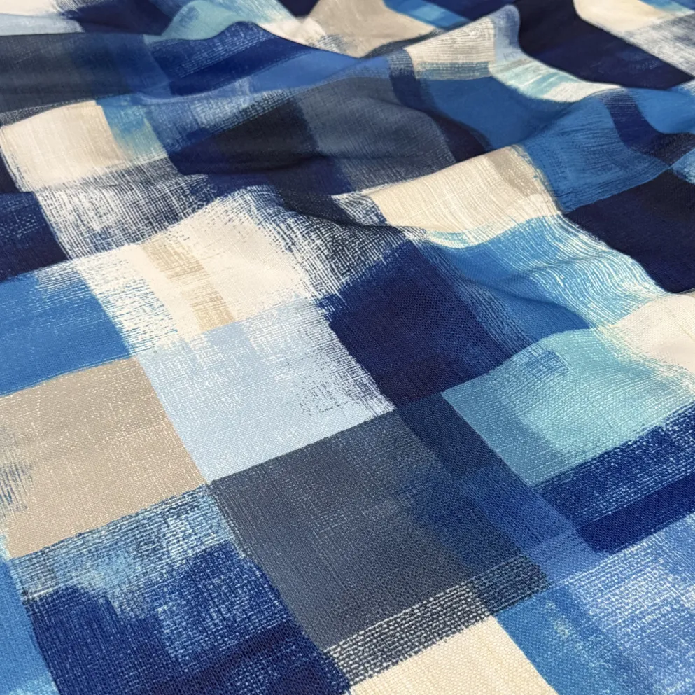 Abstract Plaid (Slub Print) Table Linen in Blue