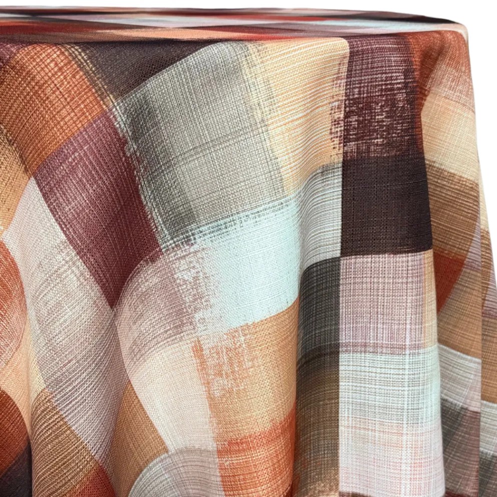 Abstract Plaid (Slub Print) Table Linen in Rust