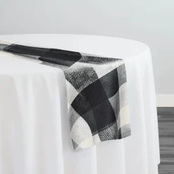Abstract Plaid (Slub Print) Table Runner in Black
