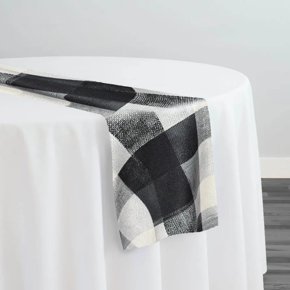 Abstract Plaid (Slub Print) Table Runner in Black