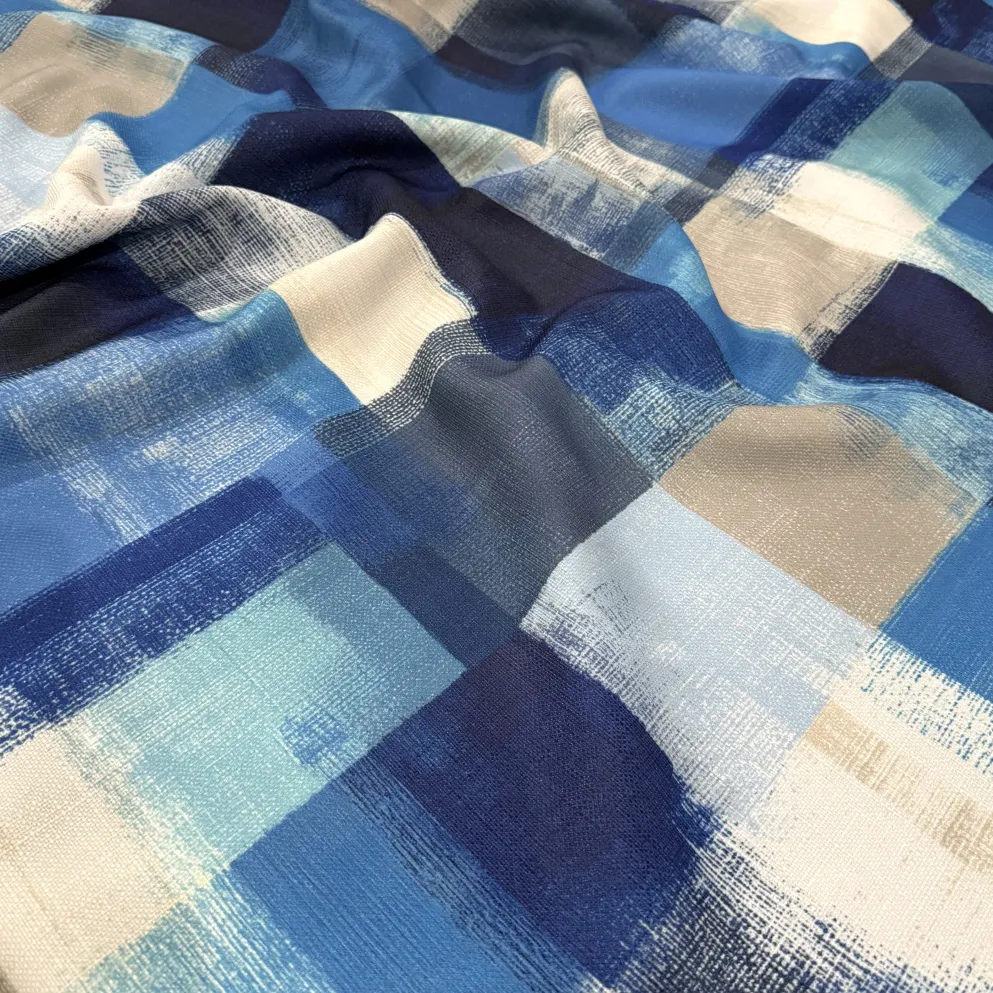 Abstract Plaid (Slub Print) Table Runner in Blue