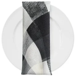 Abstract Plaid (Slub Print) Table Napkin in Black