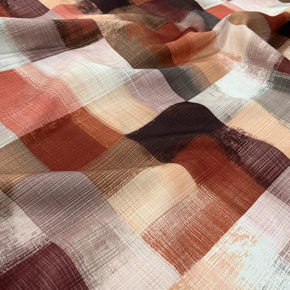 Abstract Plaid (Slub Print) Table Napkin in Rust