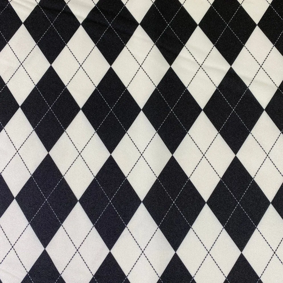 Argyle (Poly Print) Table Linen in Black and White