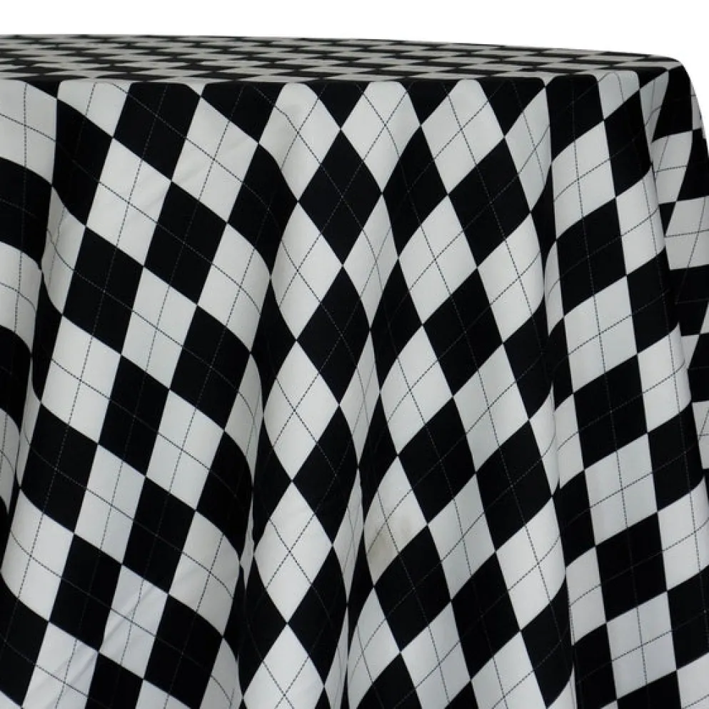 Argyle (Poly Print) Table Linen in Black and White