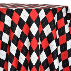 Argyle (Poly Print) Table Linen in Red and Black and White
