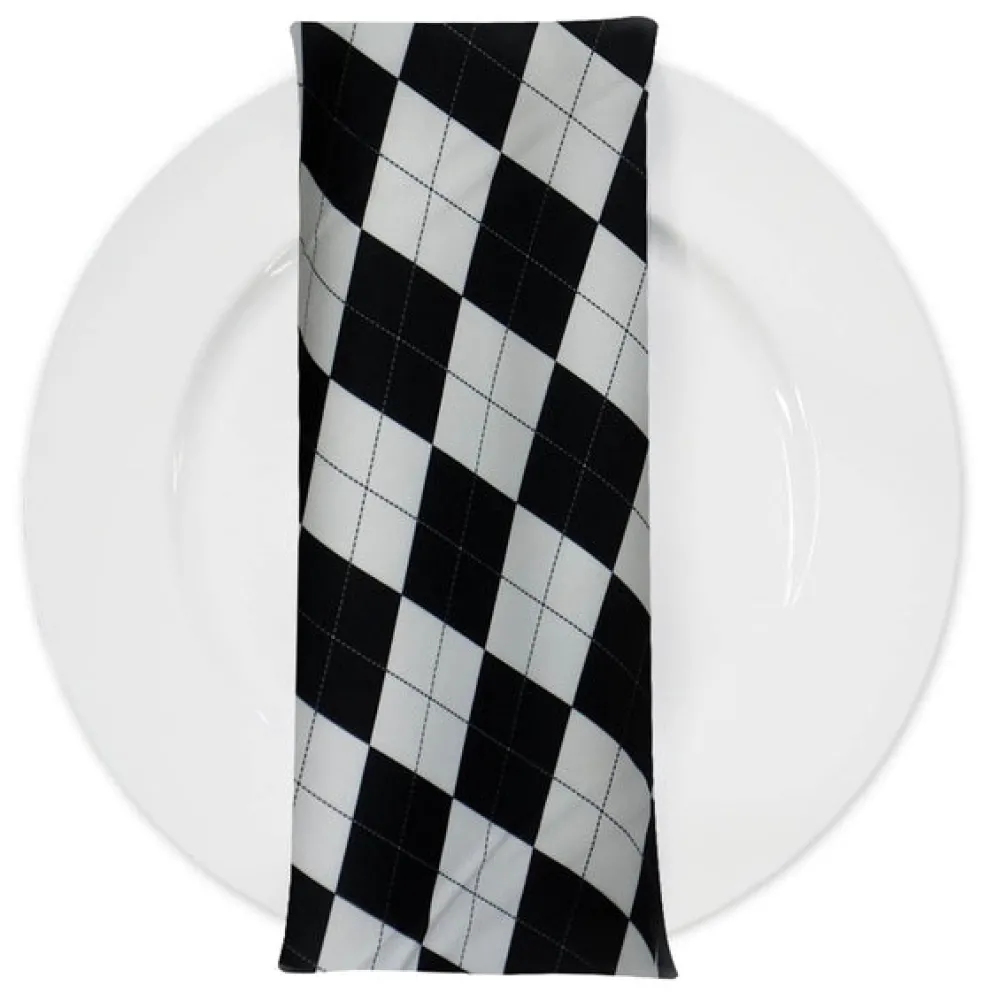 Argyle (Poly Print) Table Napkin in Black and White