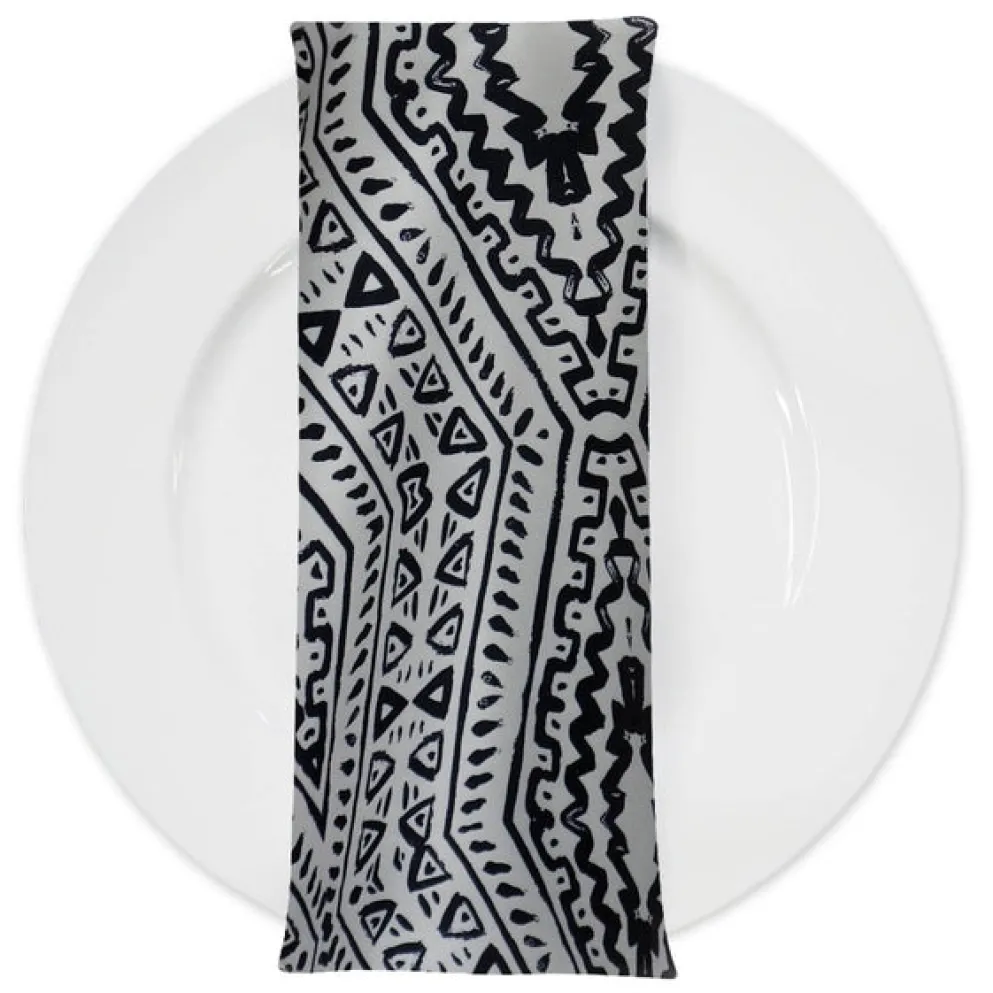 Aztec Print (Dupioni) Table Napkin in Black