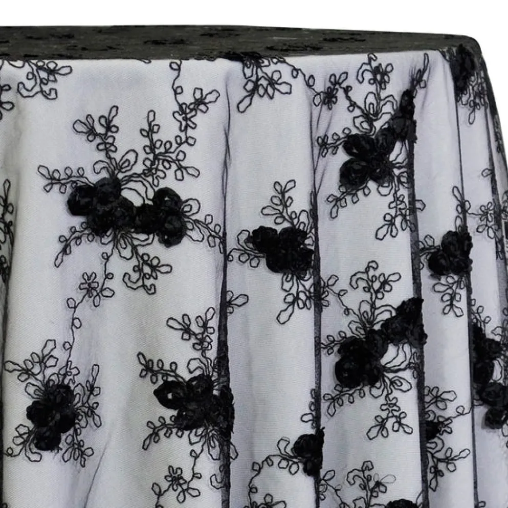 Baby Rose Embroidery Table Linen in Black