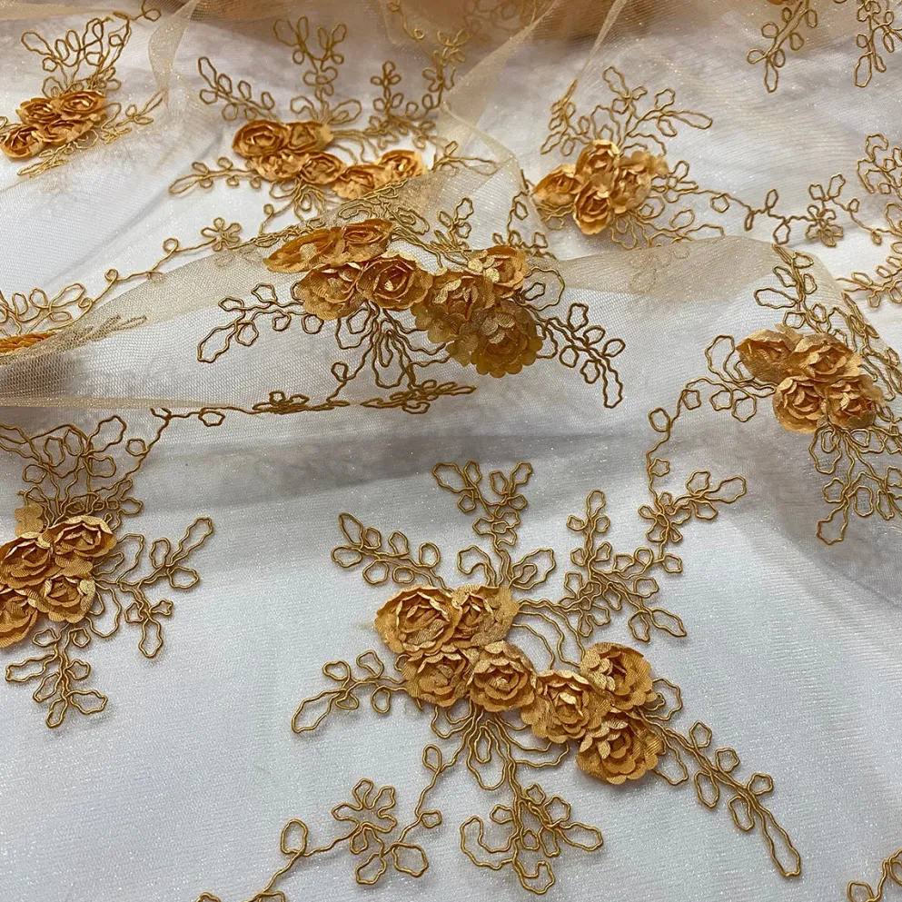 Baby Rose Embroidery Table Linen in Gold