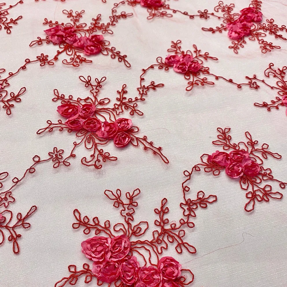 Baby Rose Embroidery Table Linen in Coral