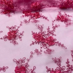 Baby Rose Embroidery Table Linen in Fuchsia