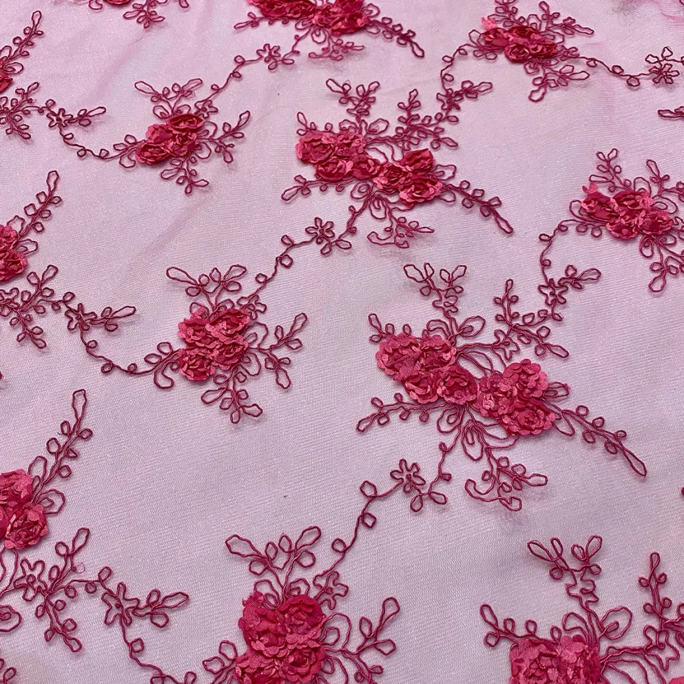 Baby Rose Embroidery Table Linen in Fuchsia