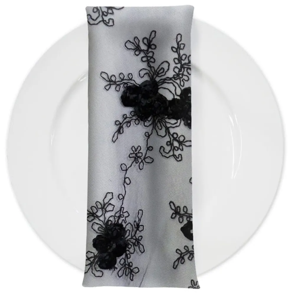 Baby Rose Embroidery (w/ Poly Lining) Table Napkin in Black