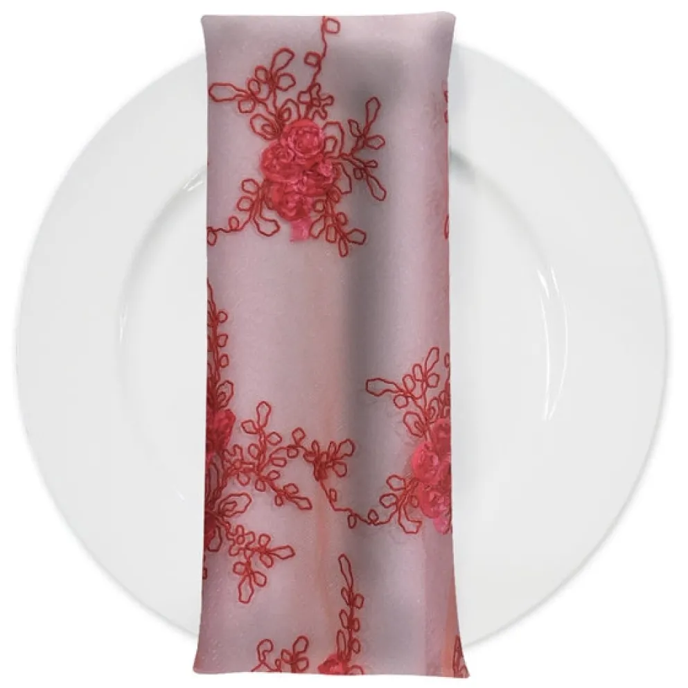 Baby Rose Embroidery (w/ Poly Lining) Table Napkin in Coral