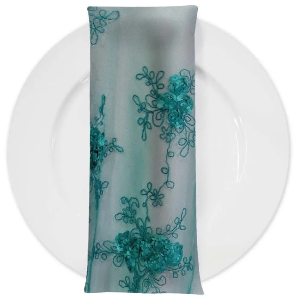 Baby Rose Embroidery (w/ Poly Lining) Table Napkin in Jade