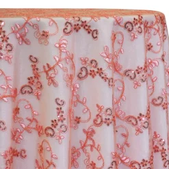 Basil Leaf Embroidery Table Linen in Coral