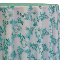 Basil Leaf Embroidery Table Linen in Teal Green