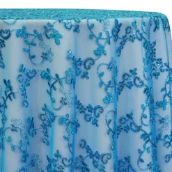 Basil Leaf Embroidery Table Linen in Turquoise
