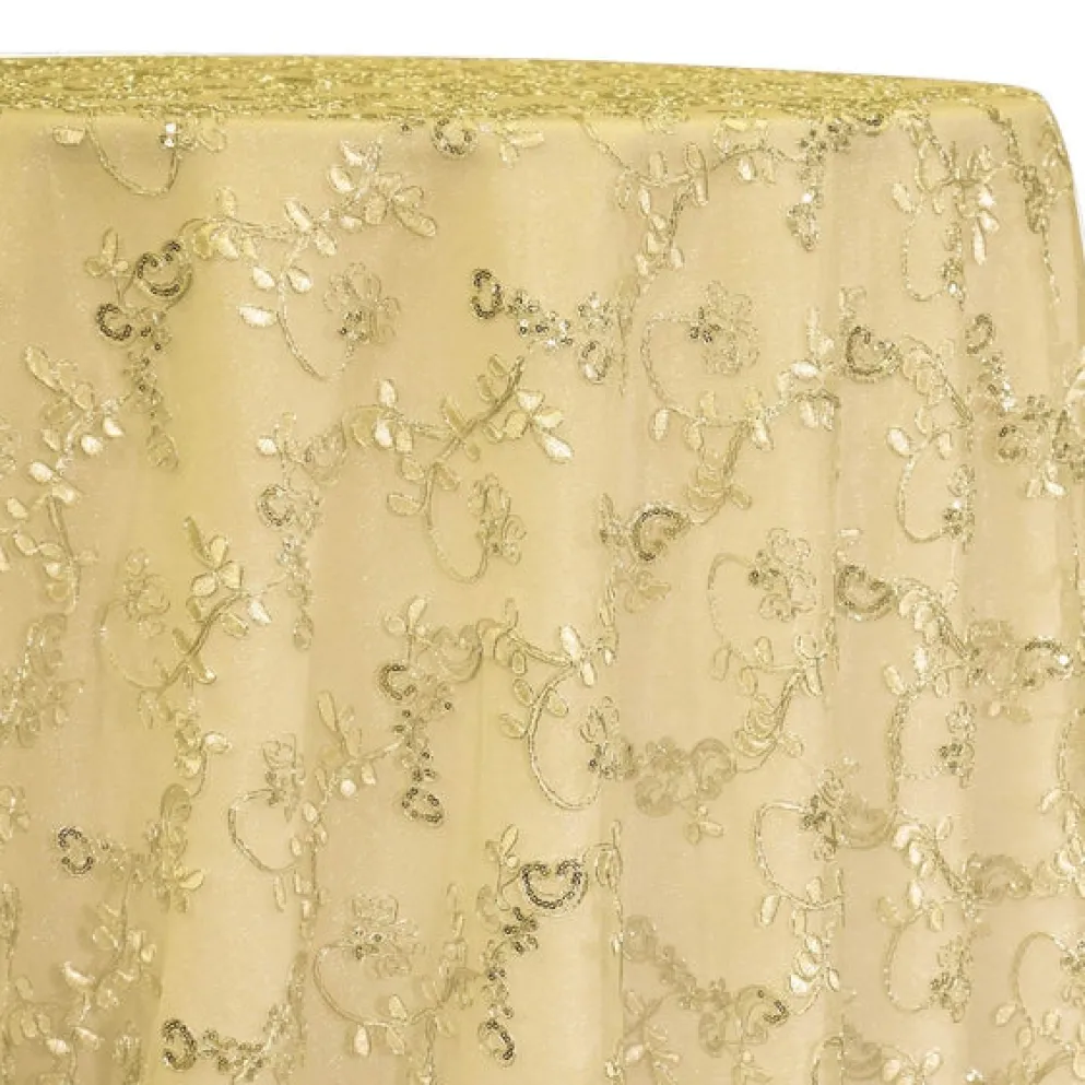 Basil Leaf Embroidery Table Linen in Gold