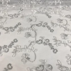 Basil Leaf Embroidery Table Linen in Silver