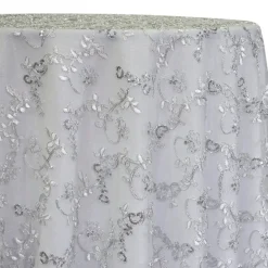 Basil Leaf Embroidery Table Linen in Silver