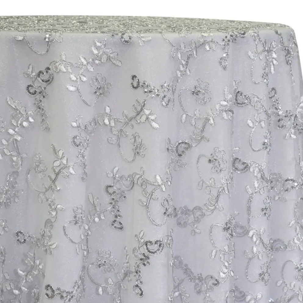 Basil Leaf Embroidery Table Linen in Silver