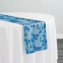 Basil Leaf Embroidery Table Runner in Turquoise