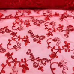 Basil Leaf Embroidery Table Runner in Red