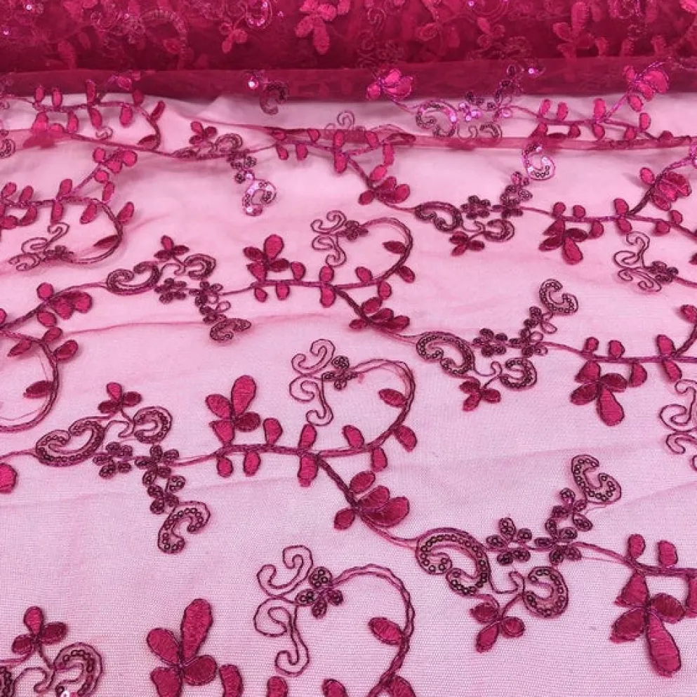 Basil Leaf Embroidery Table Runner in Fuchsia