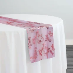 Basil Leaf Embroidery Table Runner in Dusty Rose