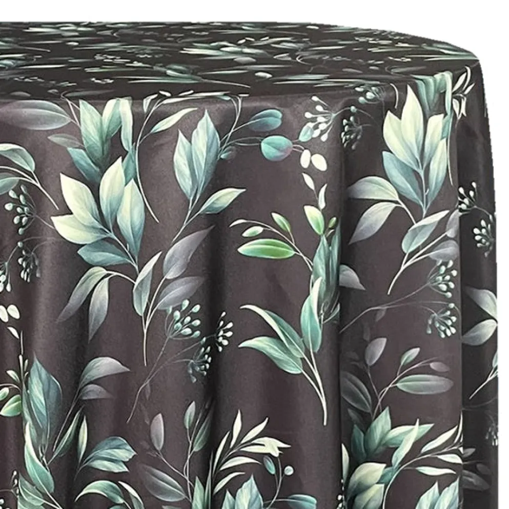 Bayside Leaf (Poly Print) Table Linen in Green/Black