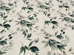 Bayside Leaf (Poly Print) Table Linen in Green/White