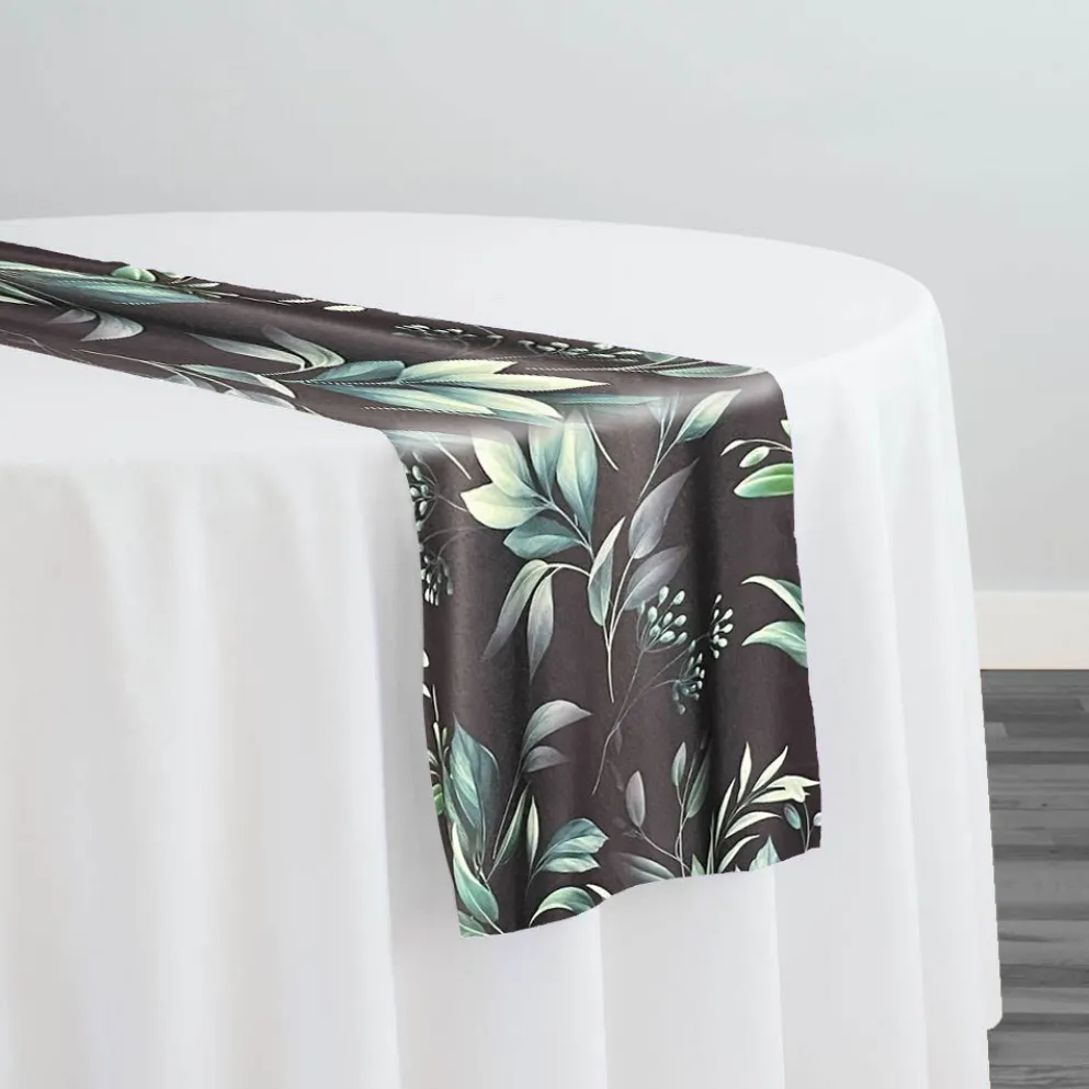 Bayside Leaf (Poly Print) Table Runner in Green/Black