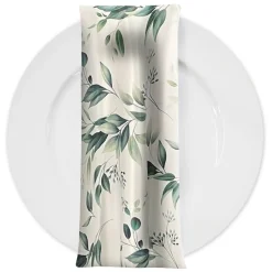 Bayside Leaf (Poly Print) Table Napkins in Green/White