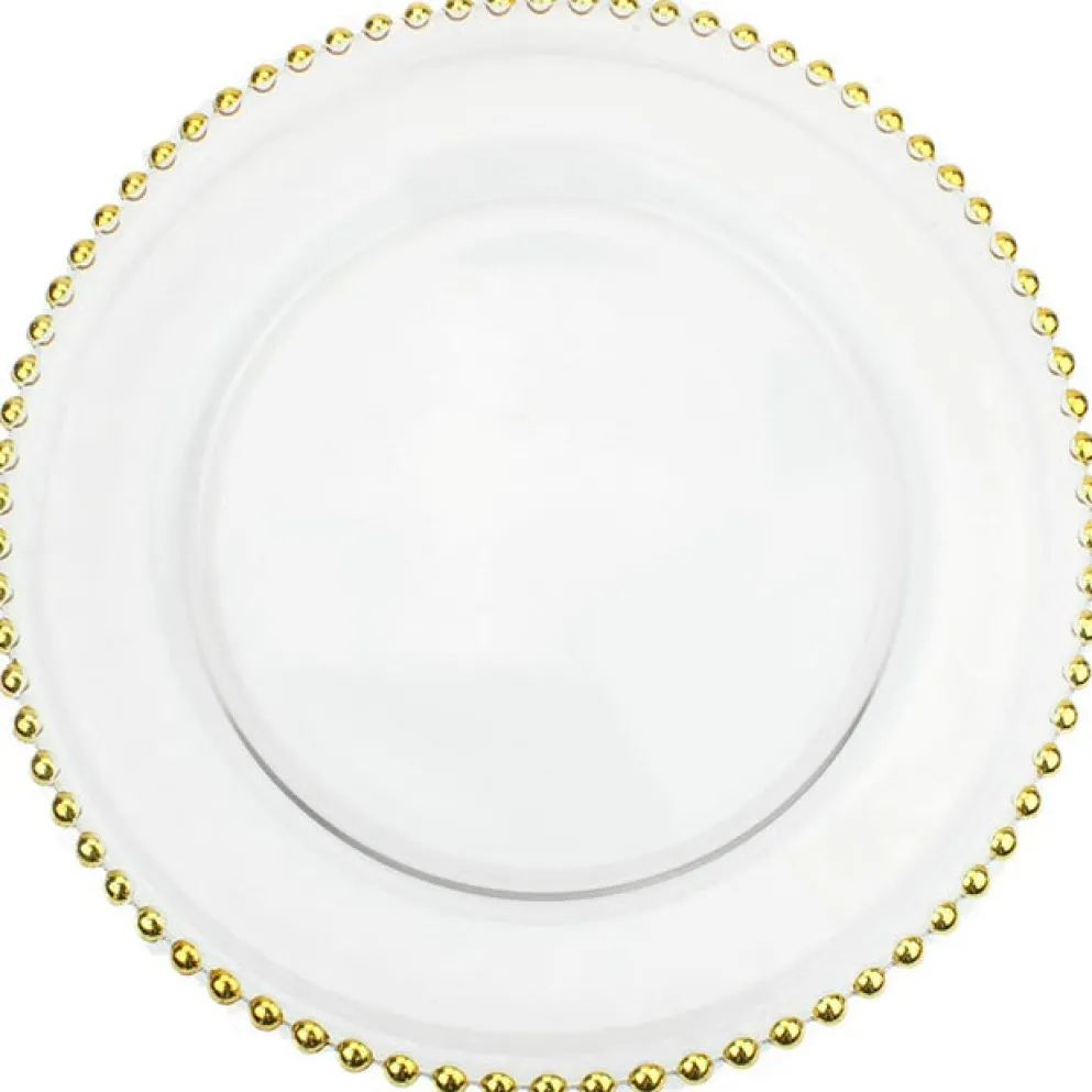 Beaded - Glass Charger Plate in Gold (Item # 0239)