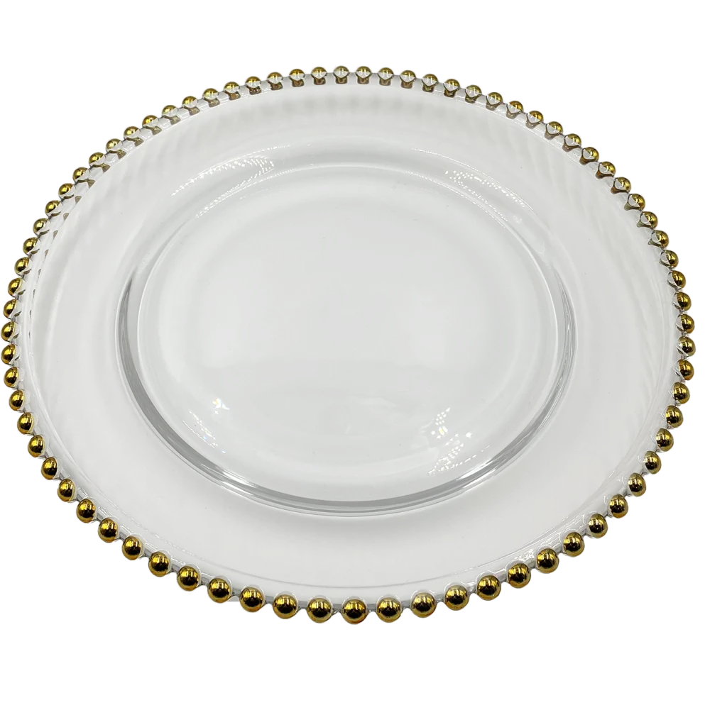 Beaded - Glass Charger Plate in Gold (Item # 0239)