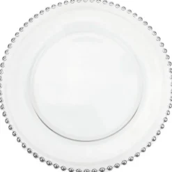 Beaded - Glass Charger Plate in Silver (Item # 0239)