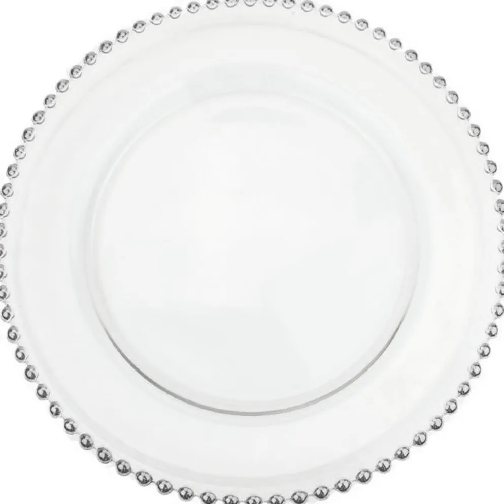 Beaded - Glass Charger Plate in Silver (Item # 0239)