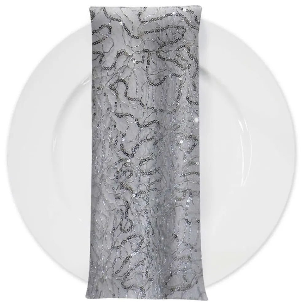 Bedazzle (w/ Poly Lining) Table Napkin in Silver White