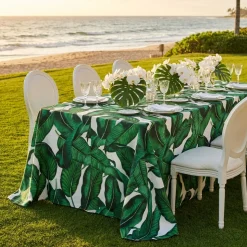 Beverly (Poly Print) Table Linen in Green/White