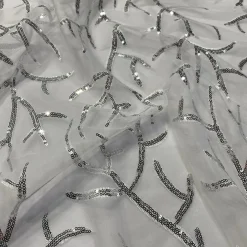Brooks Sequins Table Linen in Silver and White