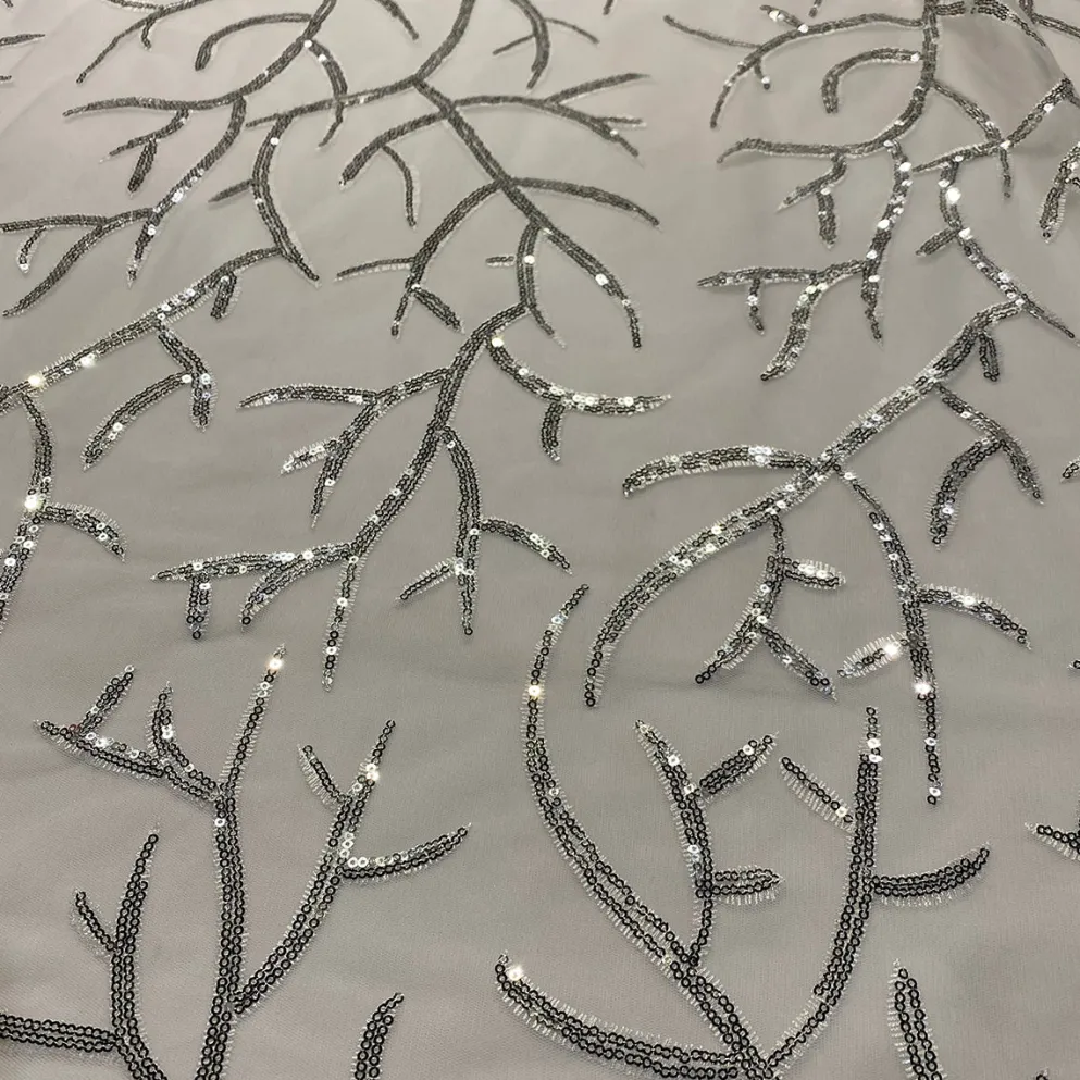 Brooks Sequins Table Linen in Silver and White