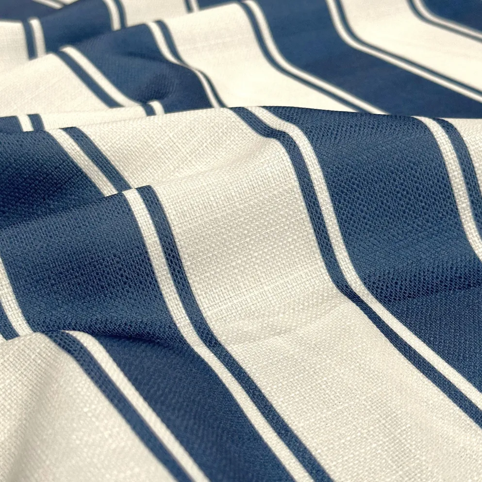 Cabana Stripe (Slub Print) Table Linen in Navy / White