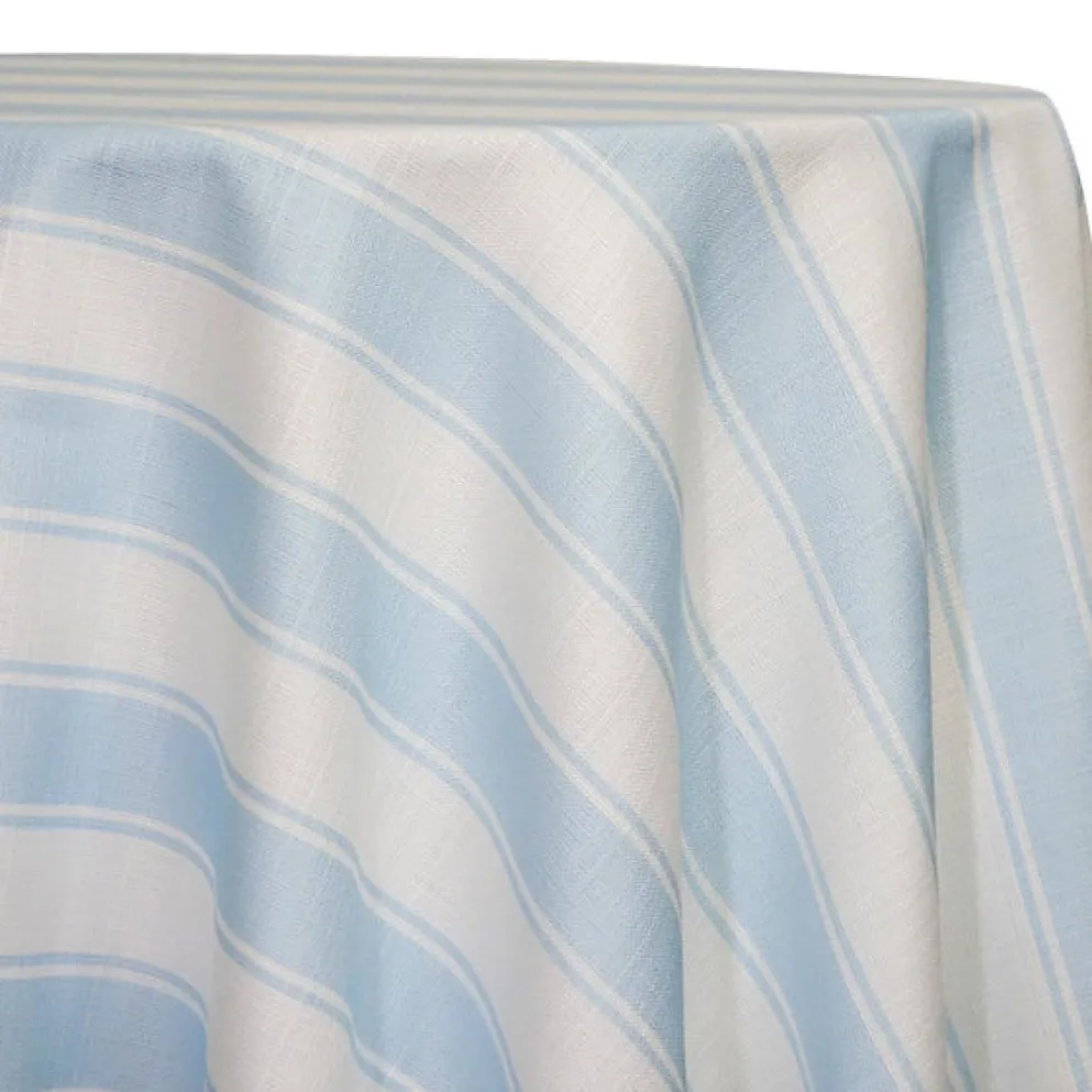 Cabana Stripe (Slub Print) Table Linen in Lt Blue / White