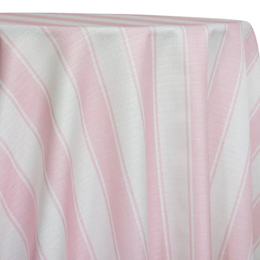 Cabana Stripe (Slub Print) Table Linen in Pink / White
