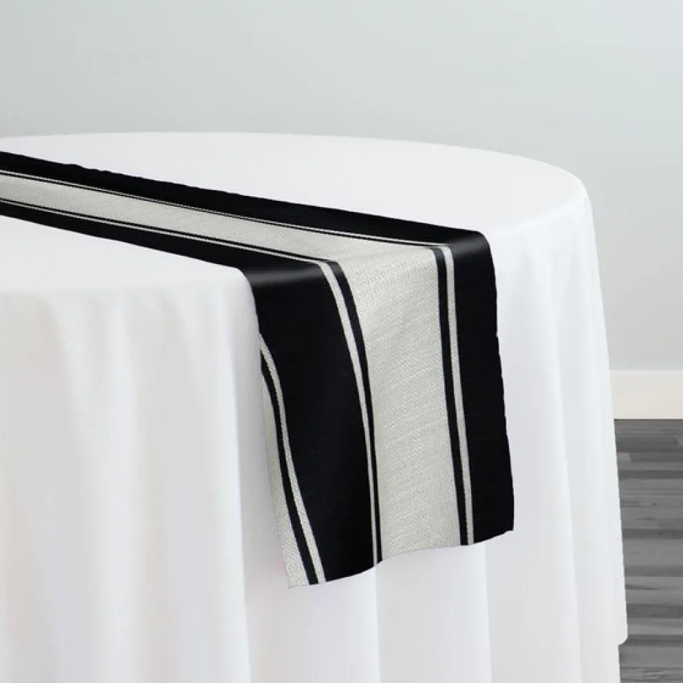 Cabana Stripe (Slub Print) Table Runner in Black / White