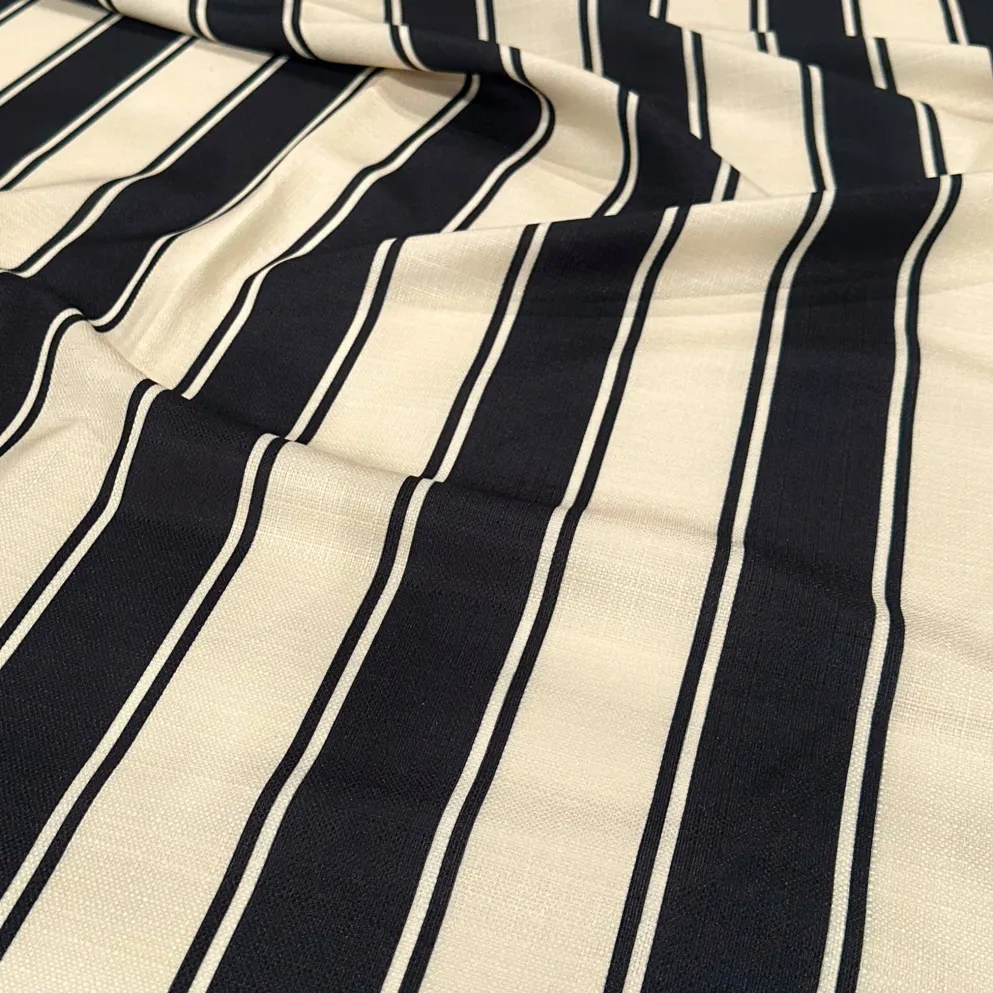 Cabana Stripe (Slub Print) Table Runner in Black / Ivory