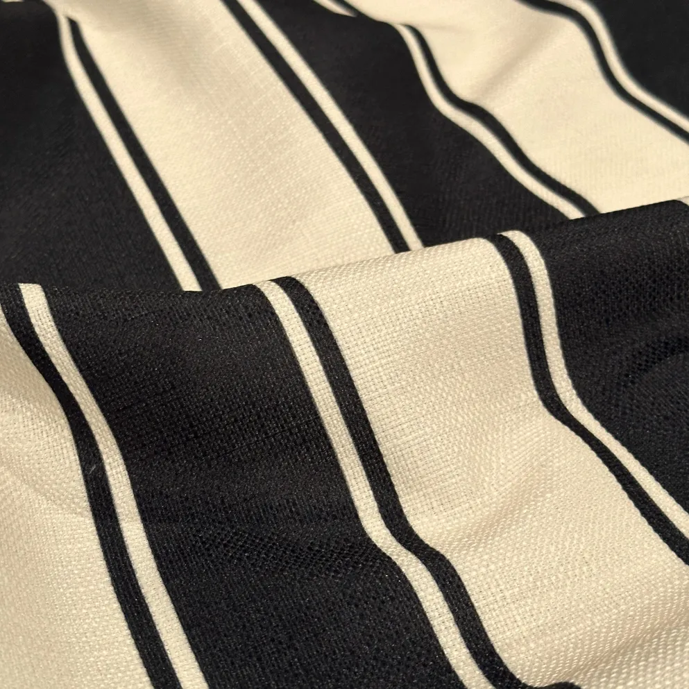 Cabana Stripe (Slub Print) Table Runner in Black / Ivory